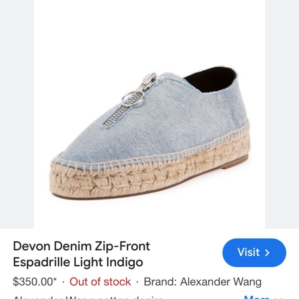 Alexander Wang Devon Denim Zip Front Espadrille